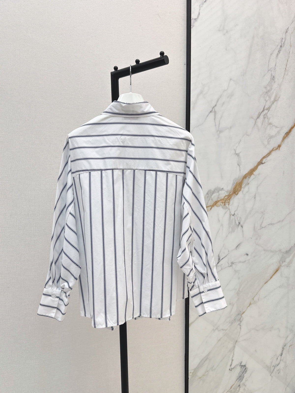 26FW New Blue Striped Shirt with Embroidered Logo and Batwing Sleeves 🩵