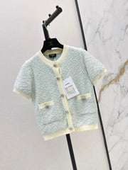 26FW New Short-Sleeve Knit Top with Contrast Trim 🩵