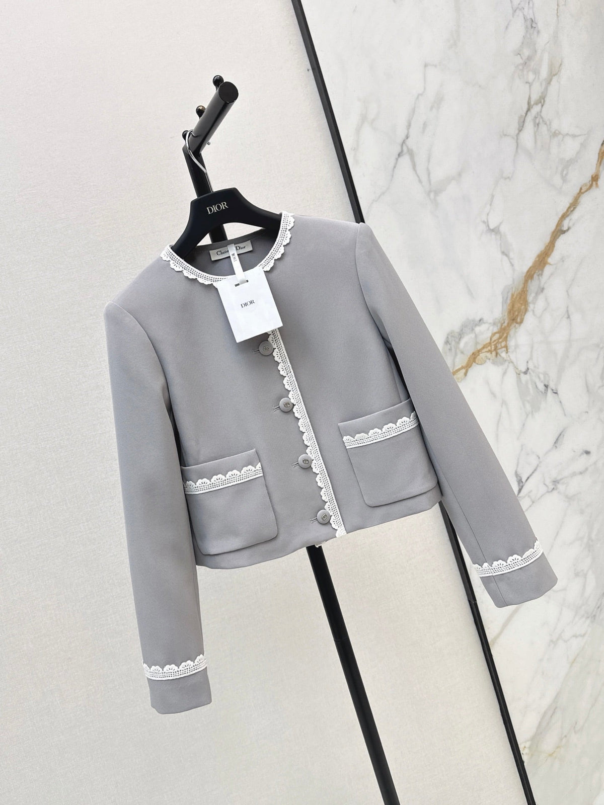 26FW New Color-Block Lace-Trim Crew-Neck Jacket 🩶