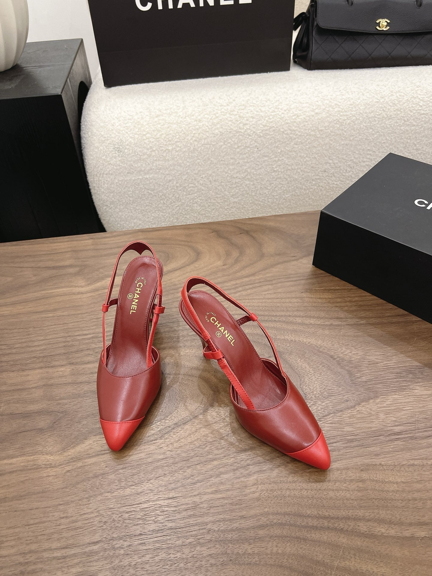 26FW New Color-Block Pointed-Toe Slingback High-Heeled Sandals (height: 8.5cm)