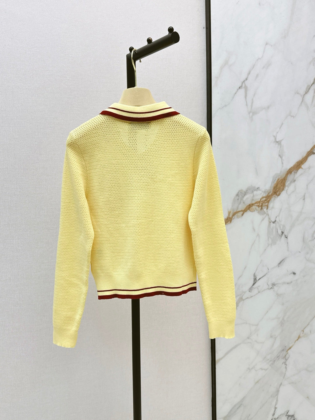 26FW New Color-Block Striped Collared Knit Top 💛