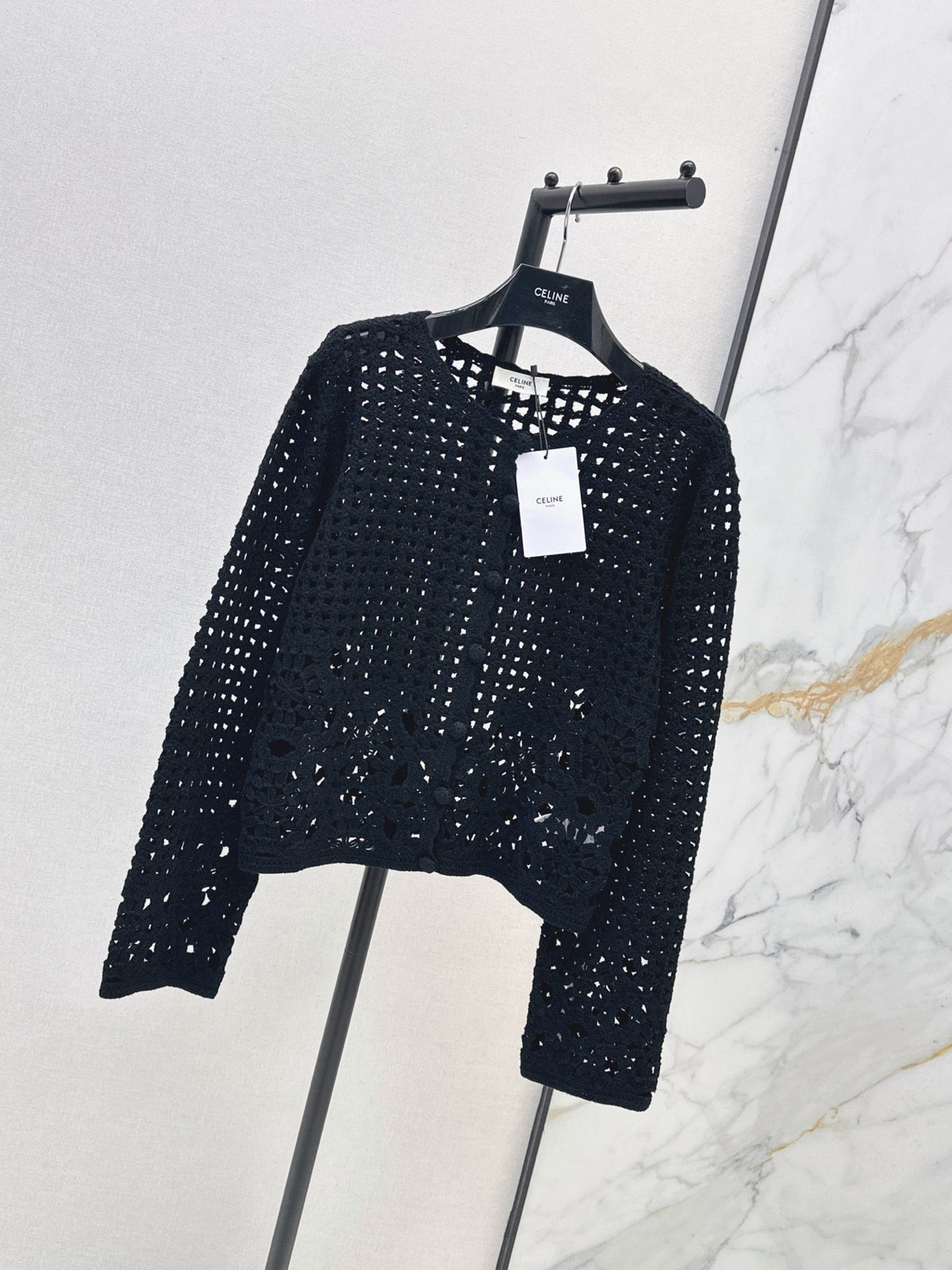 CELINE/🔥Highest Quality🔥26FW New Cut-out Crochet Knit Cardigan 🖤