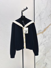 🔥Highest Quality🔥 26FW New Color-Block Nautical-Style Collared Knit Cardigan 🖤